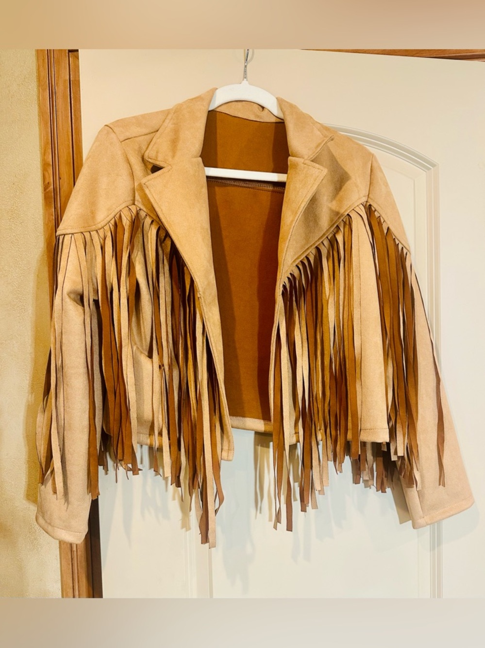 Fringe Suede Moto Jacket - Tan